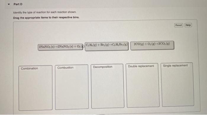 Solved Part D Identify the type of reaction for each | Chegg.com