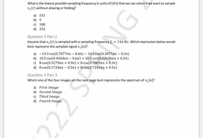 Solved What is the lowest possible sampling frequency in | Chegg.com