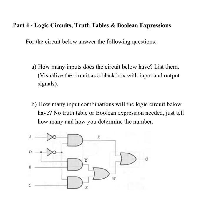 Part 4 - Logic Circuits, Truth Tables & Boolean | Chegg.com