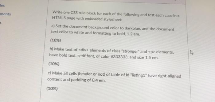 Solved les ments s Write one CSS rule block for each of the | Chegg.com