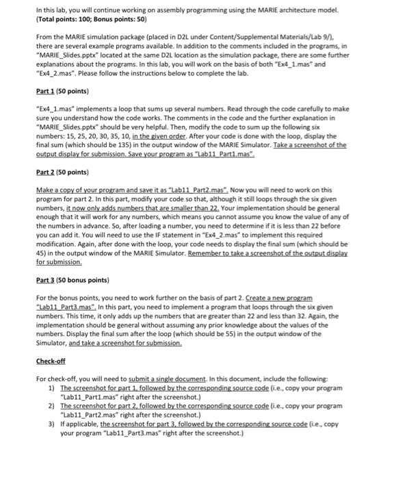In this lab, you will continue working on assembly | Chegg.com