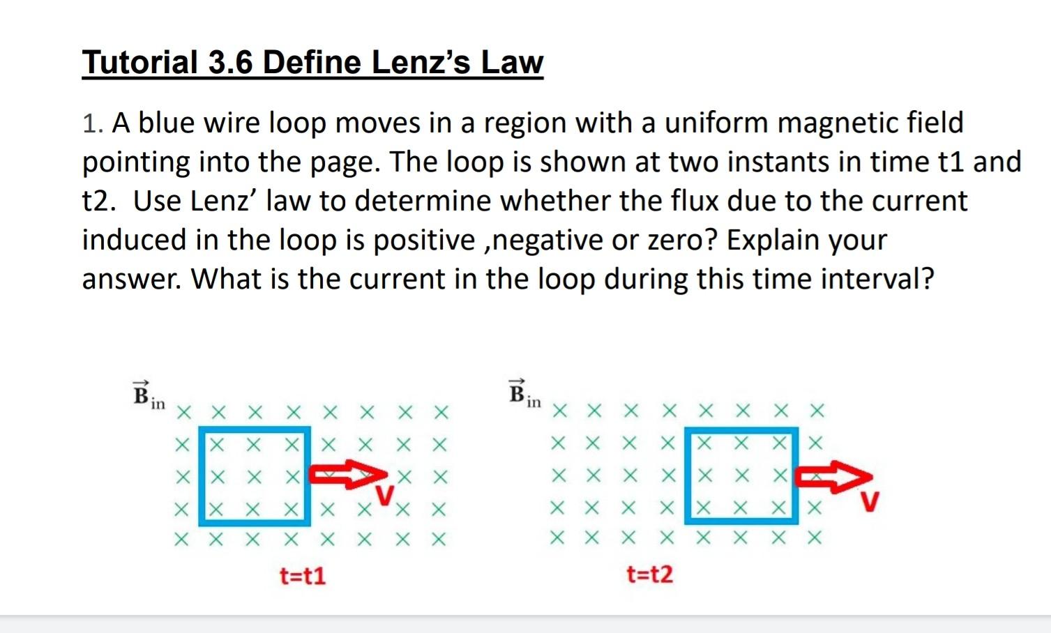 Solved Tutorial 3.6 Define Lenz's Law 1. A blue wire loop
