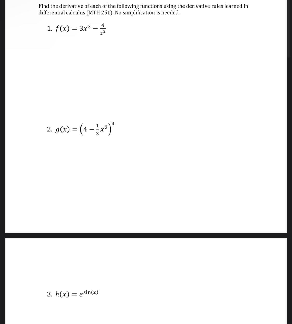 Solved Find the derivative of each of the following | Chegg.com