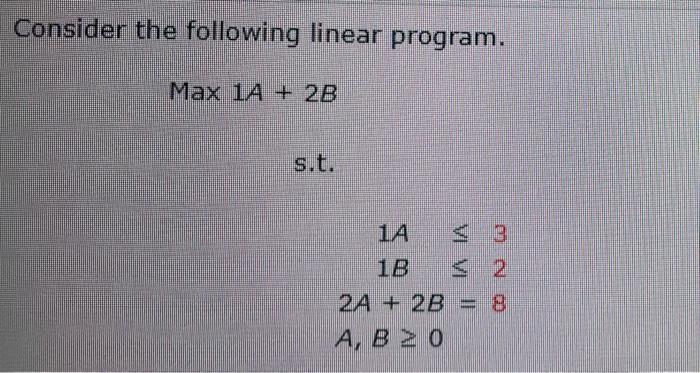 Solved Consider the following linear program. Max 1A + 2B 14 | Chegg.com