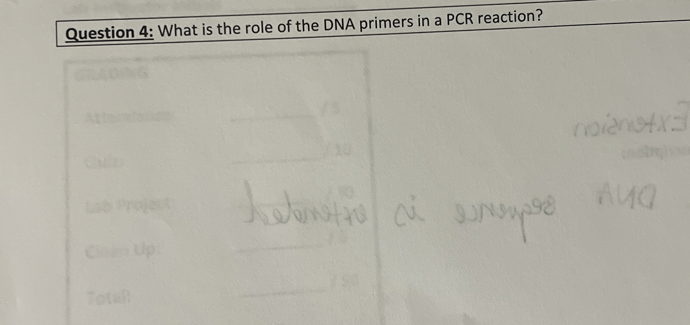 Solved Question 4 What is the role of the DNA primers in a