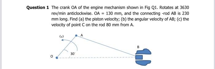 Solved stion 1 The crank OA of the engine mechanism shown in | Chegg.com