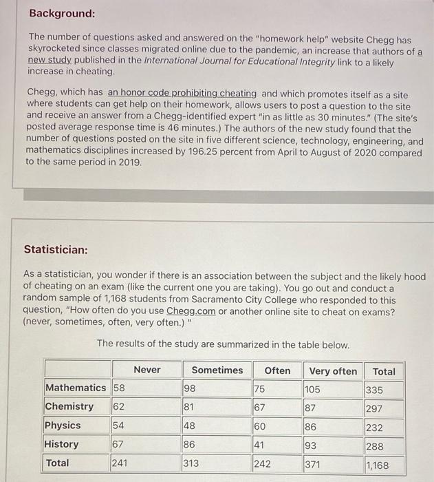 Solved Background: The number of questions asked and | Chegg.com