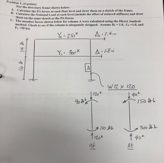 Problem 1. (6 points) For the two-story frame shown | Chegg.com