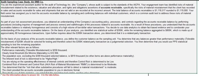 Audit Sampling Case Study: Alr BNB Co. You Are The | Chegg.com