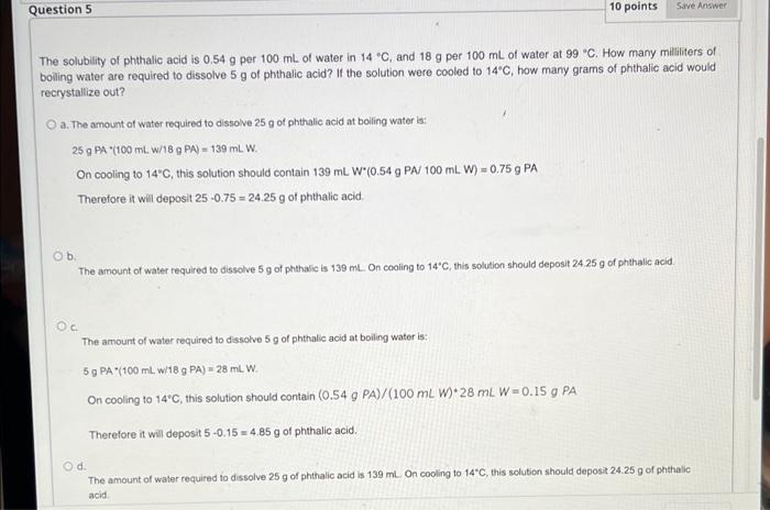 Solved Questions 10 points Save Answer The solubility of | Chegg.com