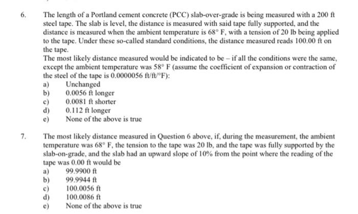 Solved 6. 6 The Length Of A Portland Cement Concrete (pcc) 