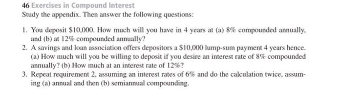 Solved 46 Exercises in Compound Interest Study the appendix. | Chegg.com