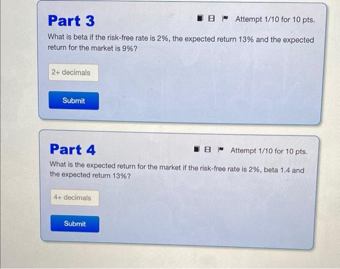 Solved Opl Intro Use The Expected Return-beta Equation From | Chegg.com