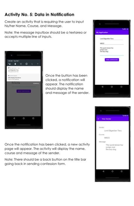 Solved Activity No. 5: Data in Notification Create an | Chegg.com