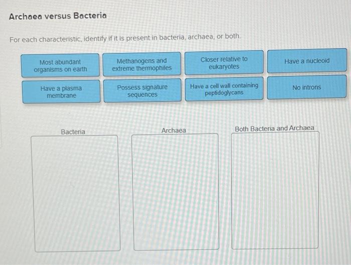 Solved Archaea versus Bacteria For each characteristic,