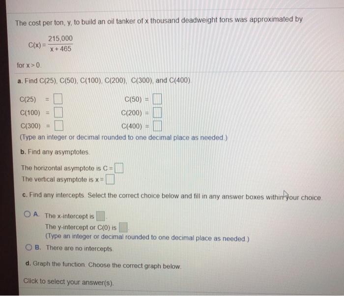 The Cost Per Ton Y To Build An Oil Tanker Of X Chegg Com