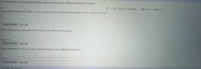 Solved 2y∗+13y+15y=7sin(4t),y(0)=0,y(m)=0 | Chegg.com