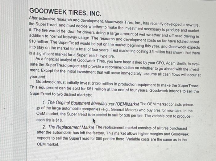 Solved GOODWEEK TIRES, INC. After extensive research and