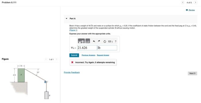 Solved Diock A has a weight of 401lb and sests on a sutace | Chegg.com