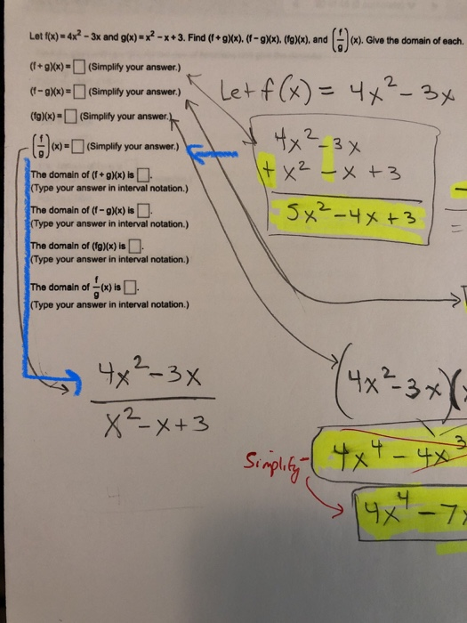 Let F X 4x2 3x And G X X2 X 3 Find F 9 X Chegg Com