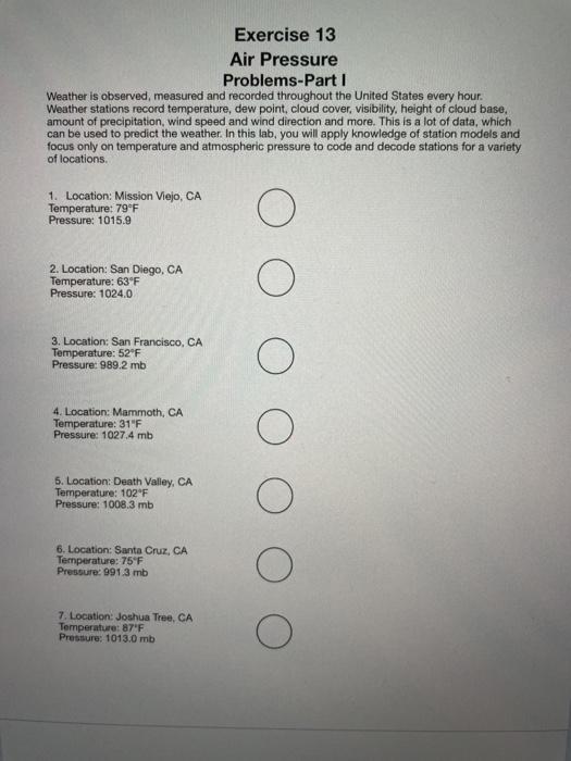 Solved Exercise 13 Air Pressure Problems-Part I Weather Is | Chegg.com