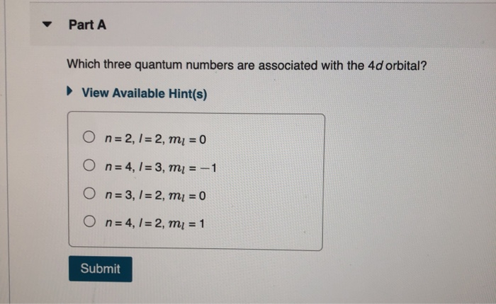 4d orbital quantum numbers