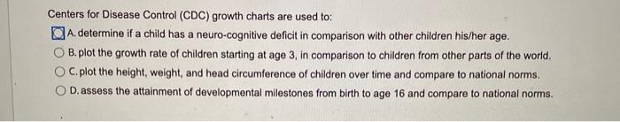 Solved Centers for Disease Control (CDC) growth charts are | Chegg.com