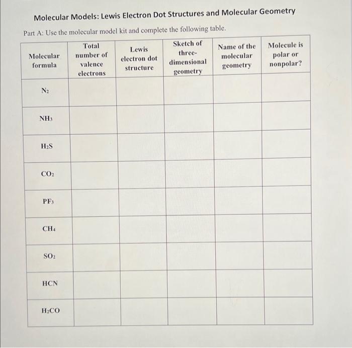 Solved Molecular Models: Lewis Electron Dot Structures and | Chegg.com