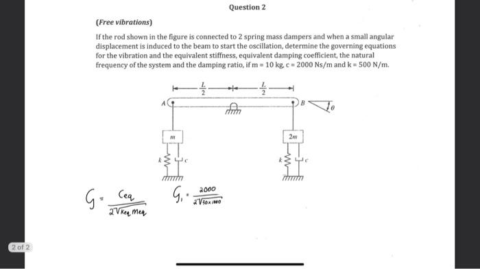 Solved (Free vibrations) If the rod shown in the figure is | Chegg.com