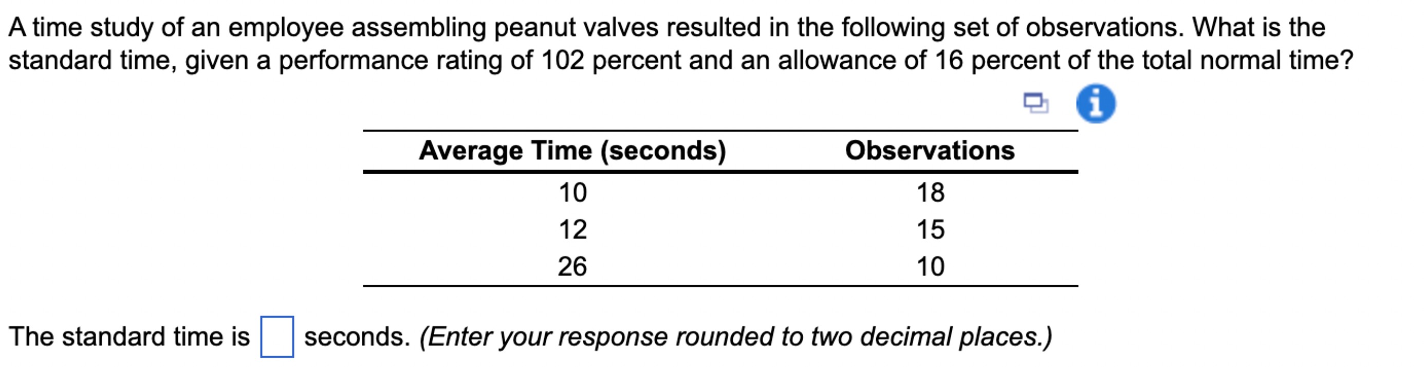 Solved A time study of an employee assembling peanut valves