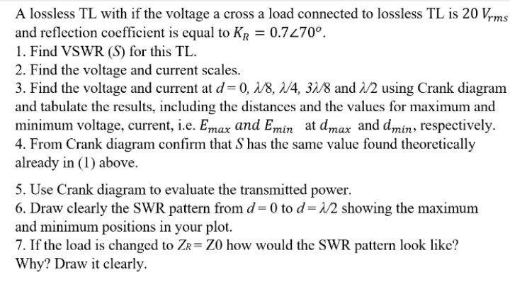 A Lossless Tl With If The Voltage A Cross A Load C Chegg Com