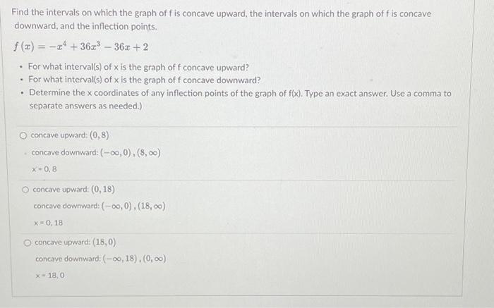 Solved Find the intervals on which the graph of f is concave | Chegg.com