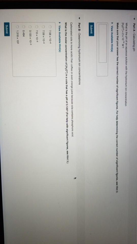 Solved Part A Calculating PH What Is The PH Of An Aqueous Chegg
