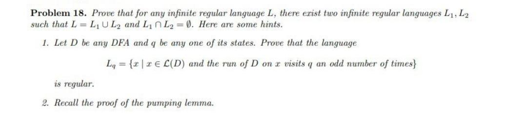 Solved Problem 18. ﻿Prove that for any infinite regular | Chegg.com