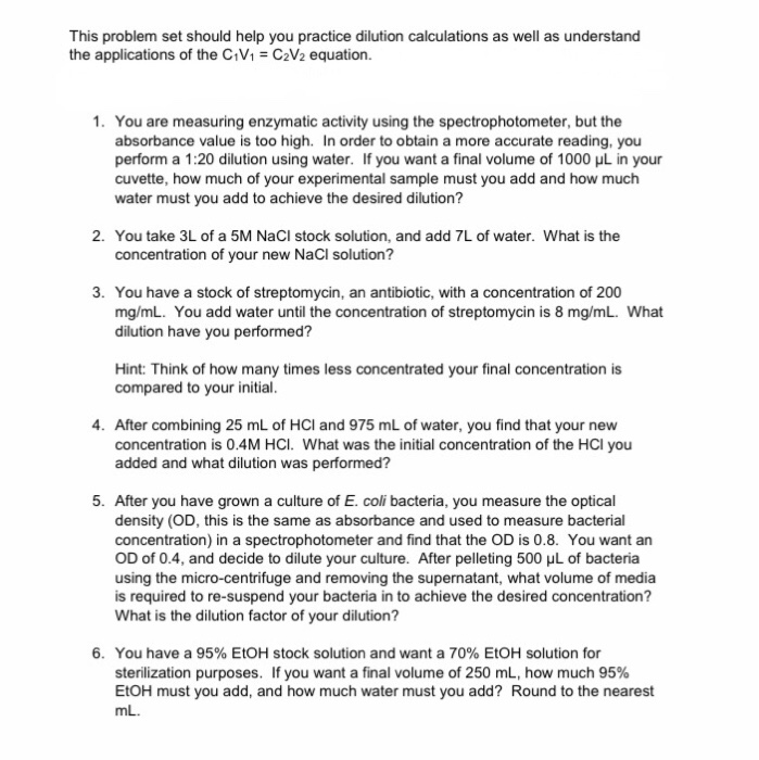 Solved This problem set should help you practice dilution