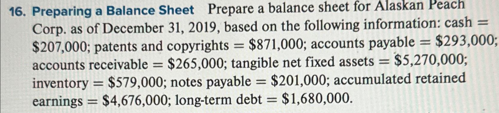 Solved Preparing A Balance Sheet Prepare A Balance Sheet For | Chegg.com