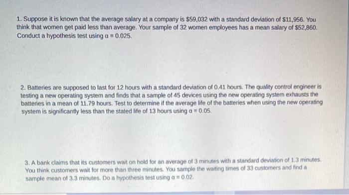 Solved 1. Suppose It Is Known That The Average Salary At A | Chegg.com