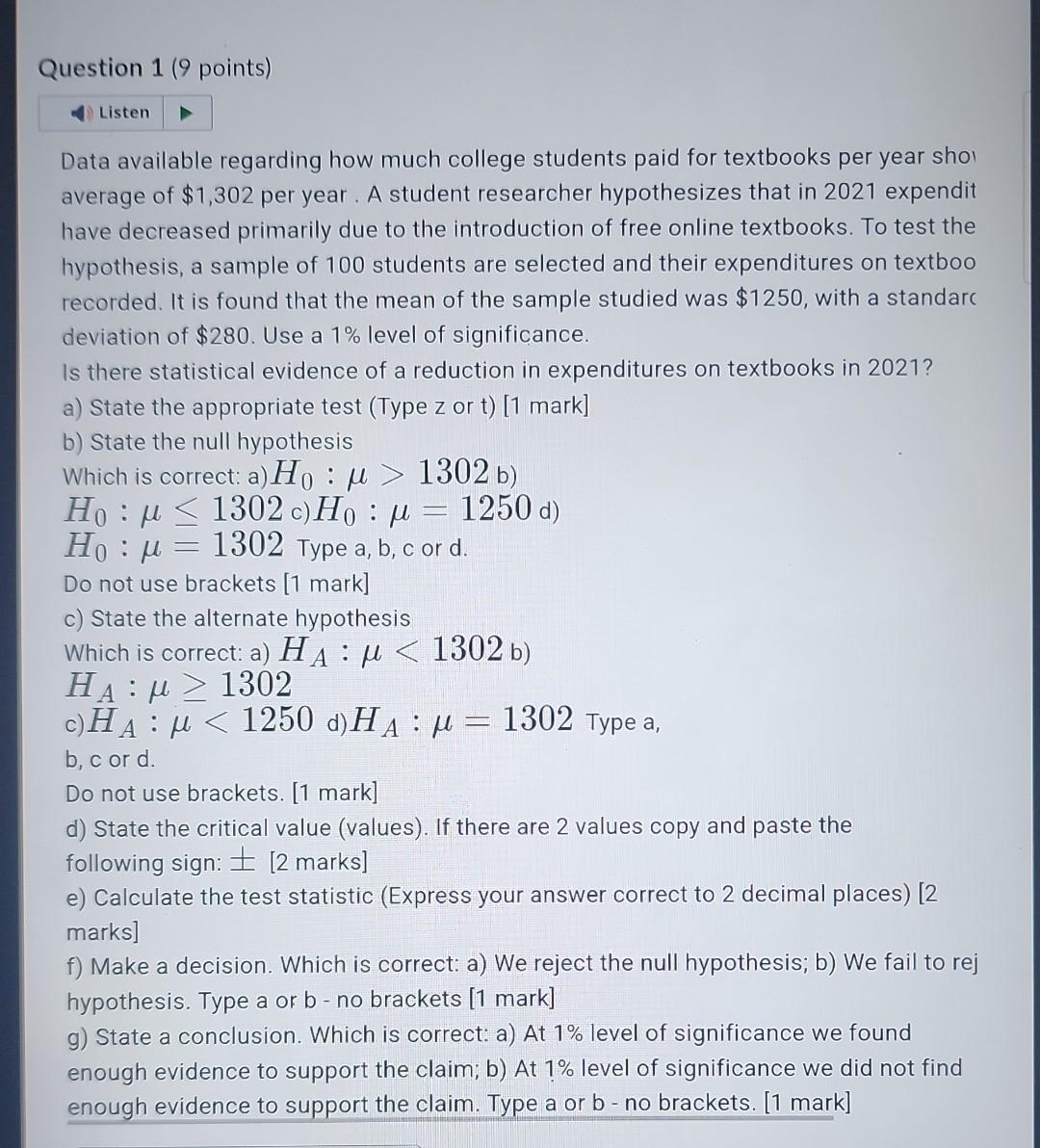 Solved Data available regarding how much college students | Chegg.com