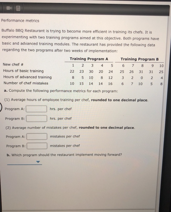 Solved Performance Metrics Buffalo BBQ Restaurant Is Trying | Chegg.com