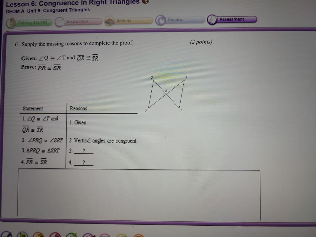 Solved Lesson 6: Congruence in Right Triangles GEOM A Unit | Chegg.com