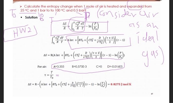 Solved To Calculate the entropy change when I mole of air is | Chegg.com