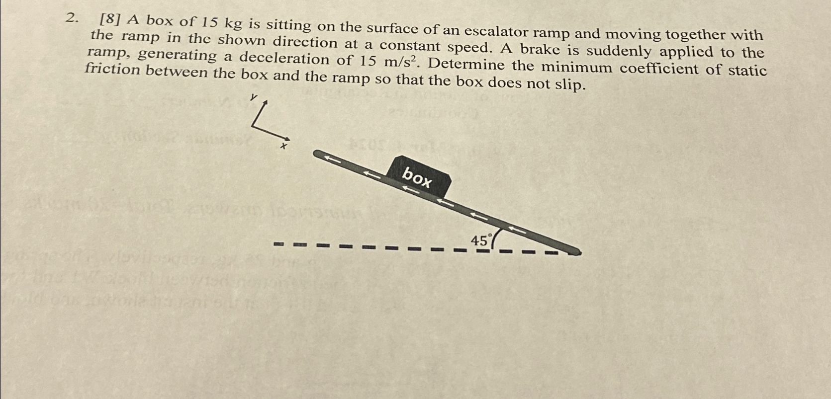 Solved [8] ﻿A box of 15kg ﻿is sitting on the surface of an | Chegg.com