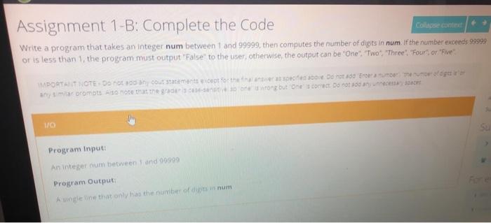 Solved Assignment 1-B: Complete the Code Write a program | Chegg.com