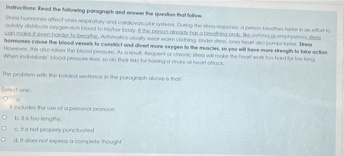 Solved Instructions: Read the following paragraph and answer | Chegg.com