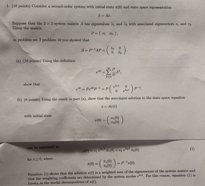 Solved 1. (18 points) Consider a second-order system with | Chegg.com