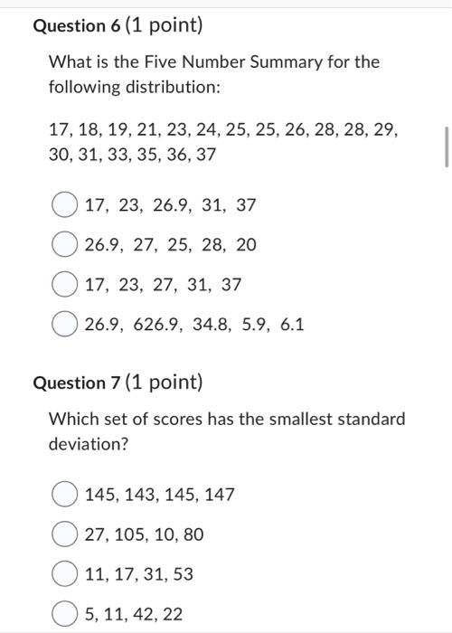 Solved What Is The Five Number Summary For The Following | Chegg.com