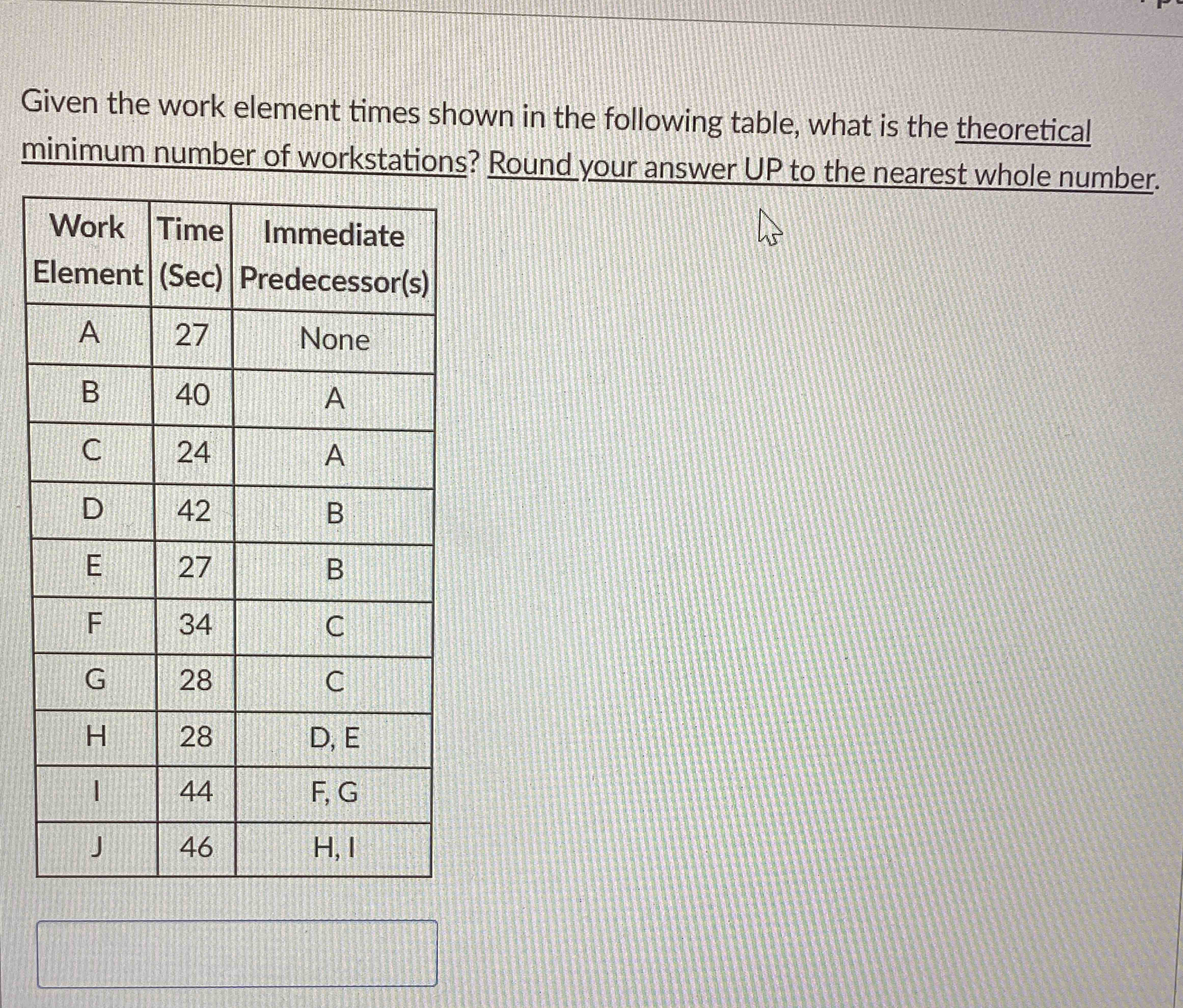 Given the work element times shown in ﻿the following | Chegg.com