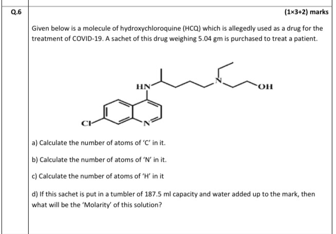 Solved Q 6 1x3 2 Marks Given Below Is A Molecule Of Hyd Chegg Com