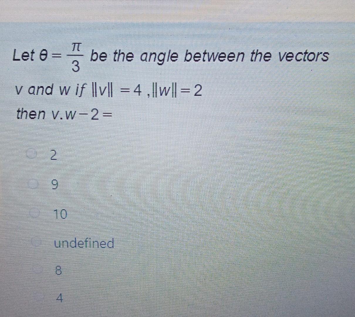 Solved Let 0 = be the angle between the vectors 3 V and w if | Chegg.com