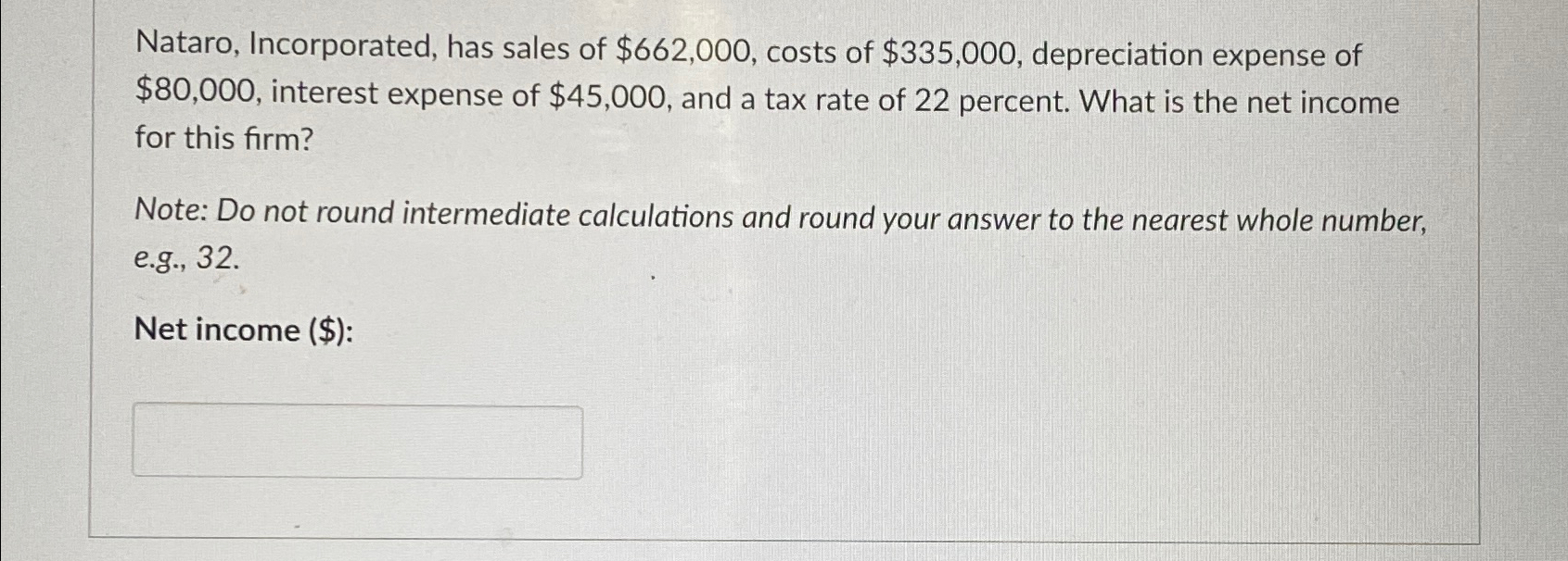 Solved Nataro, Incorporated, has sales of $662,000, ﻿costs | Chegg.com